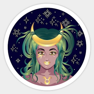 Taurus girl with crescent moon crown Sticker